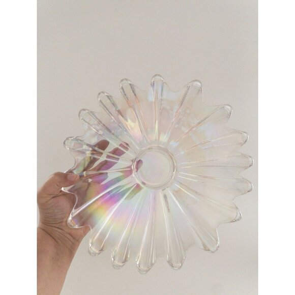 Iridescent Carnival Glass Decorative Plate With Scalloped Edges 10" Diameter - Picture 6 of 12